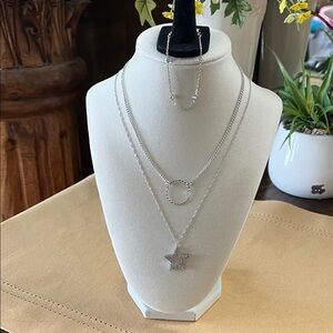 NWOT Silver Star Necklace and circle necklace with silver bracelet